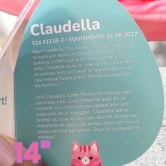 Squishmallows Pink Cat Claudella 14" Plush Tie-die Tabby - Picture 7 of 8